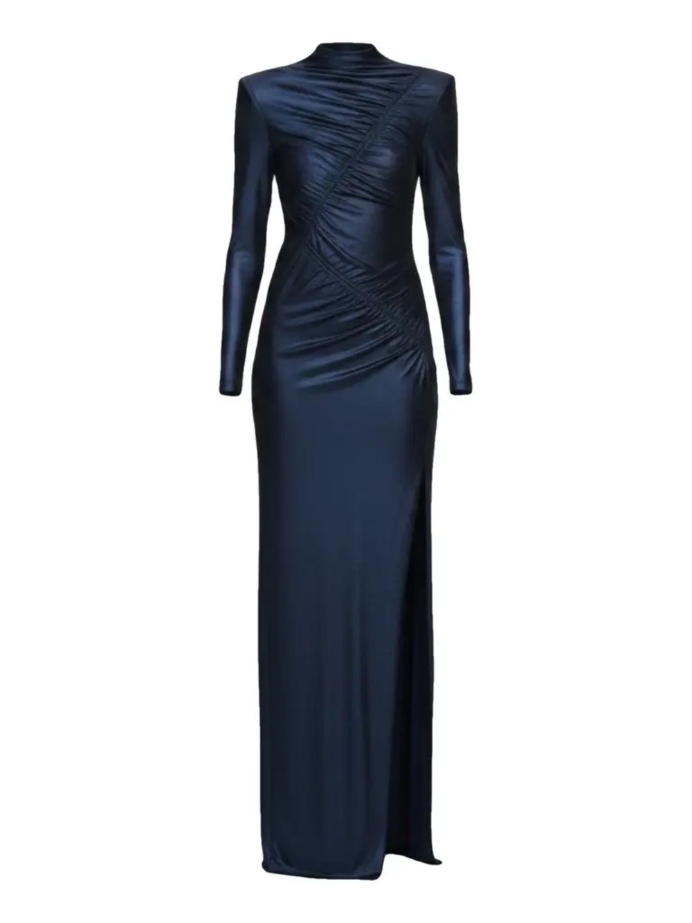Self-Portrait Midnight Navy Long-Sleeve Ruched Gown